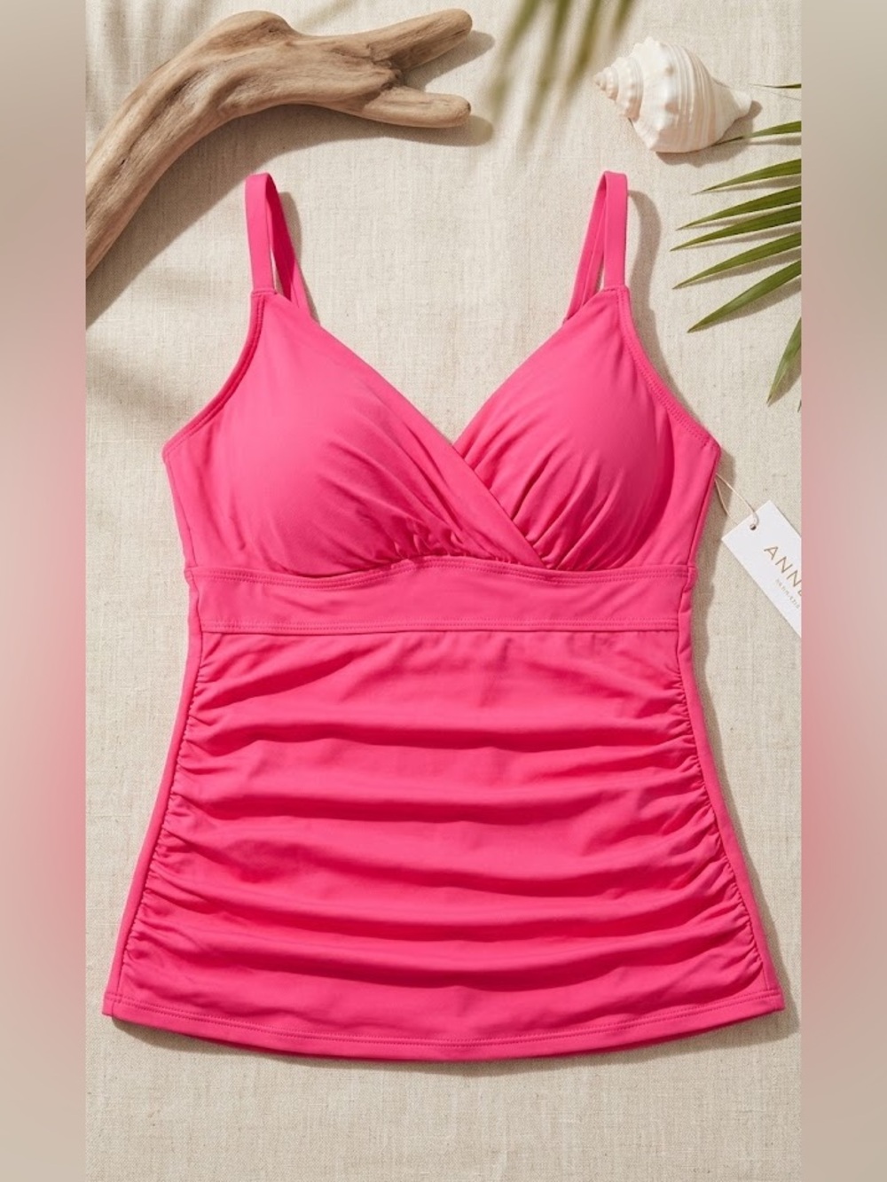 NWT Anne Cole Neon Pink Underwire Tankini Swim Top 34DD 36D - Picture 2 of 3